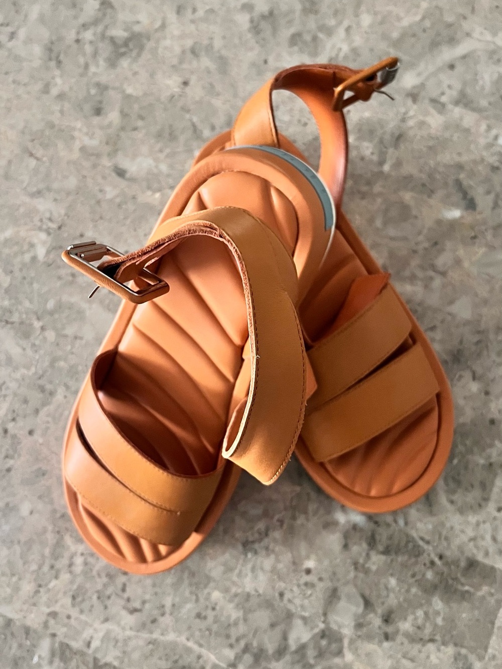 Women’s Tan Strappy Padded Sandals with Buckle